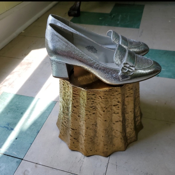 Metallic Silver Block Heels - Picture 2 of 8